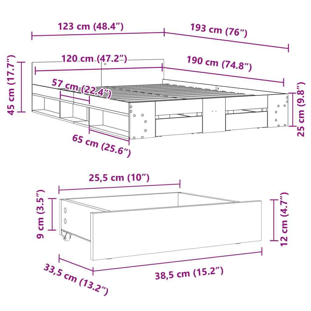 Giroletto Cassetti Rovere Sonoma 120x190 cm Legno Multistrato | homemem39