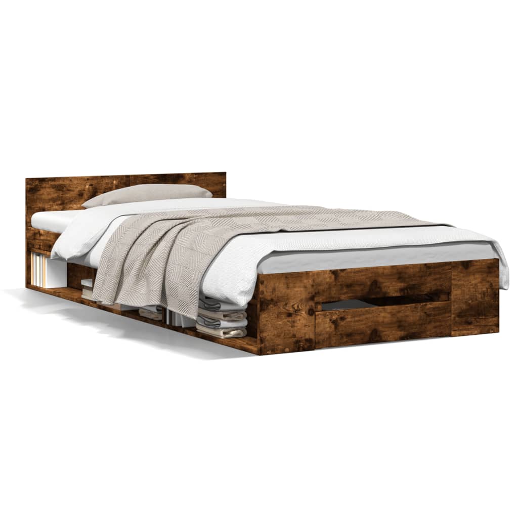 Giroletto con Cassetto Rovere Fumo 100x200 cm Legno Multistrato | homemem39