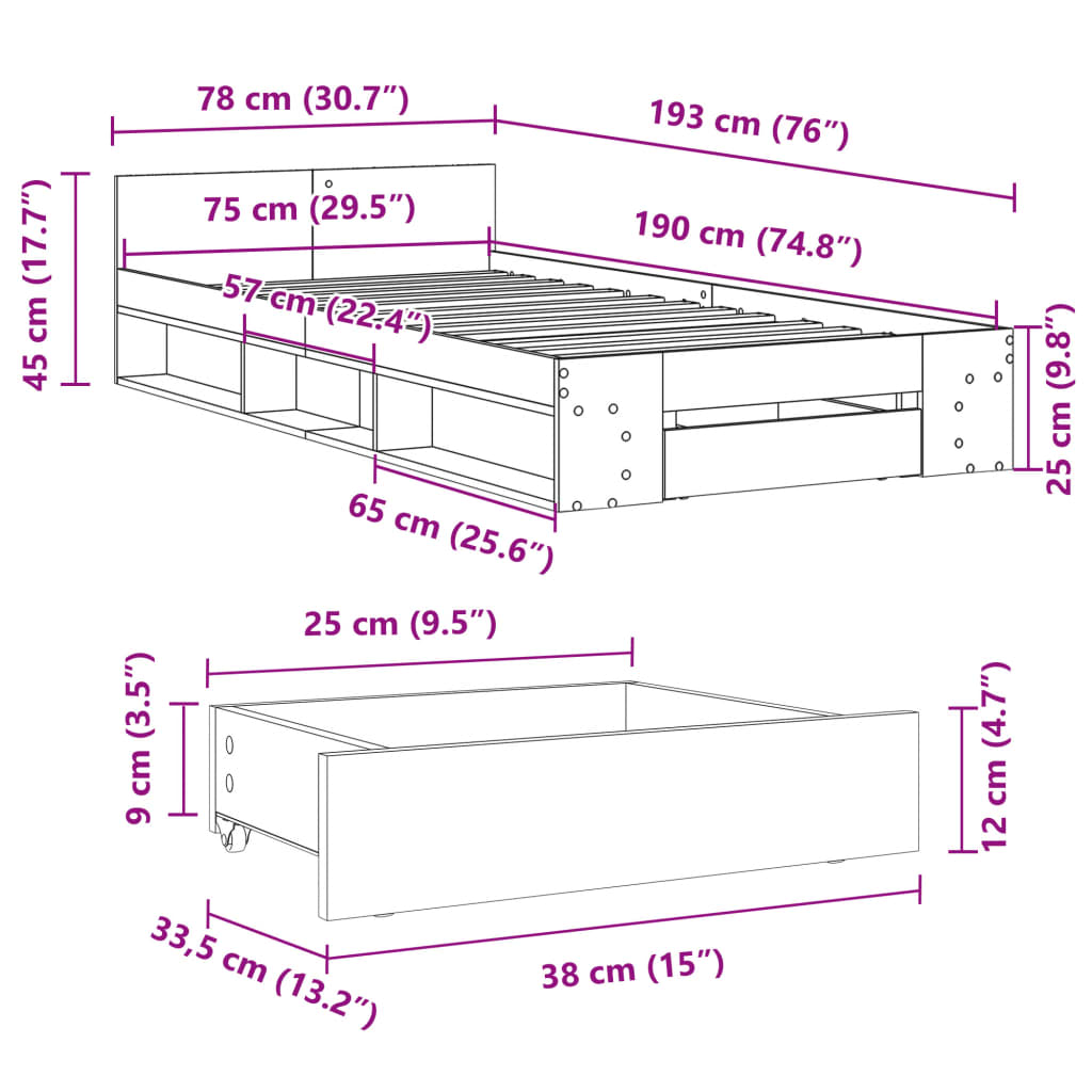 Giroletto Cassetto Rovere Sonoma 75x190 cm Legno Multistrato | homemem39