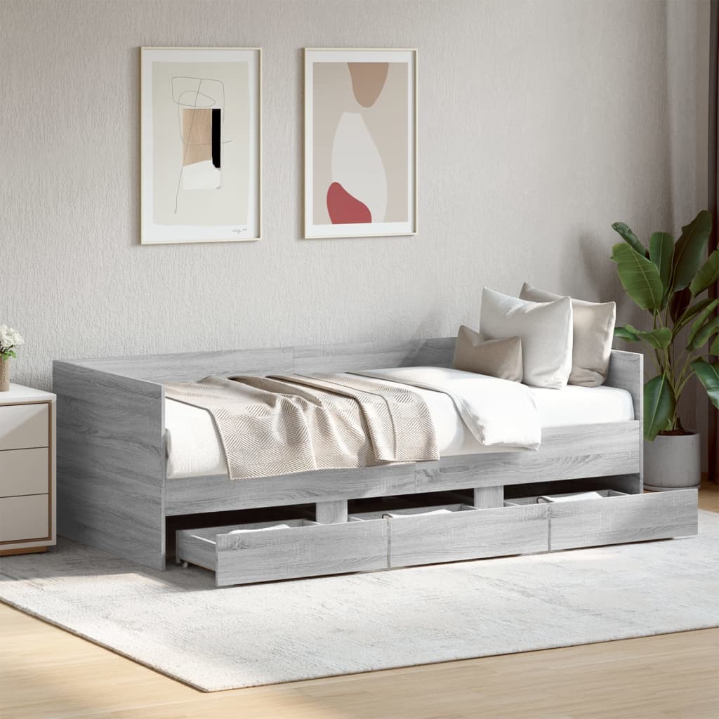 Sofa Bed with Drawers Sonoma Gray 90x190 cm Multilayer