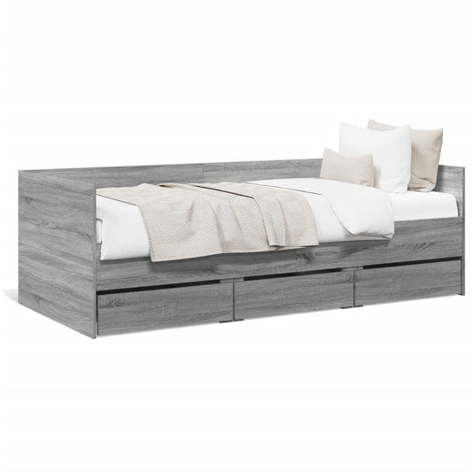 Sofa Bed with Drawers Sonoma Gray 90x190 cm Multilayer