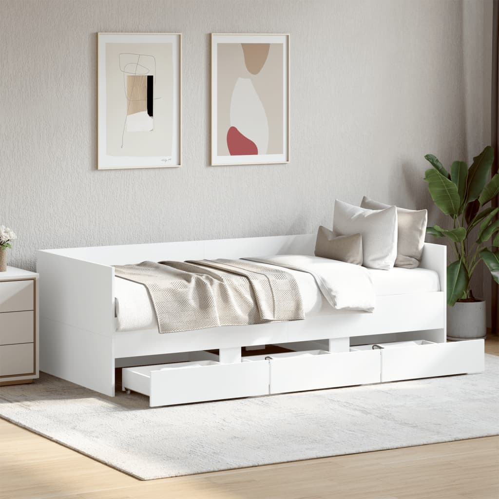 Divano Letto con Cassetti senza Materasso Bianco 75x190 cm - homemem39