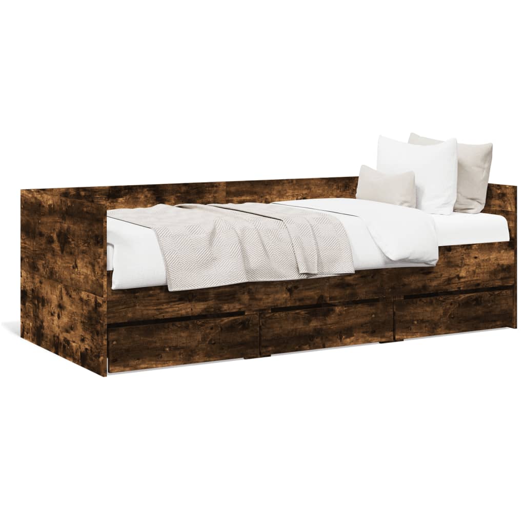 Divano Letto con Cassetti senza Materasso Rovere Fumo 75x190 cm - homemem39