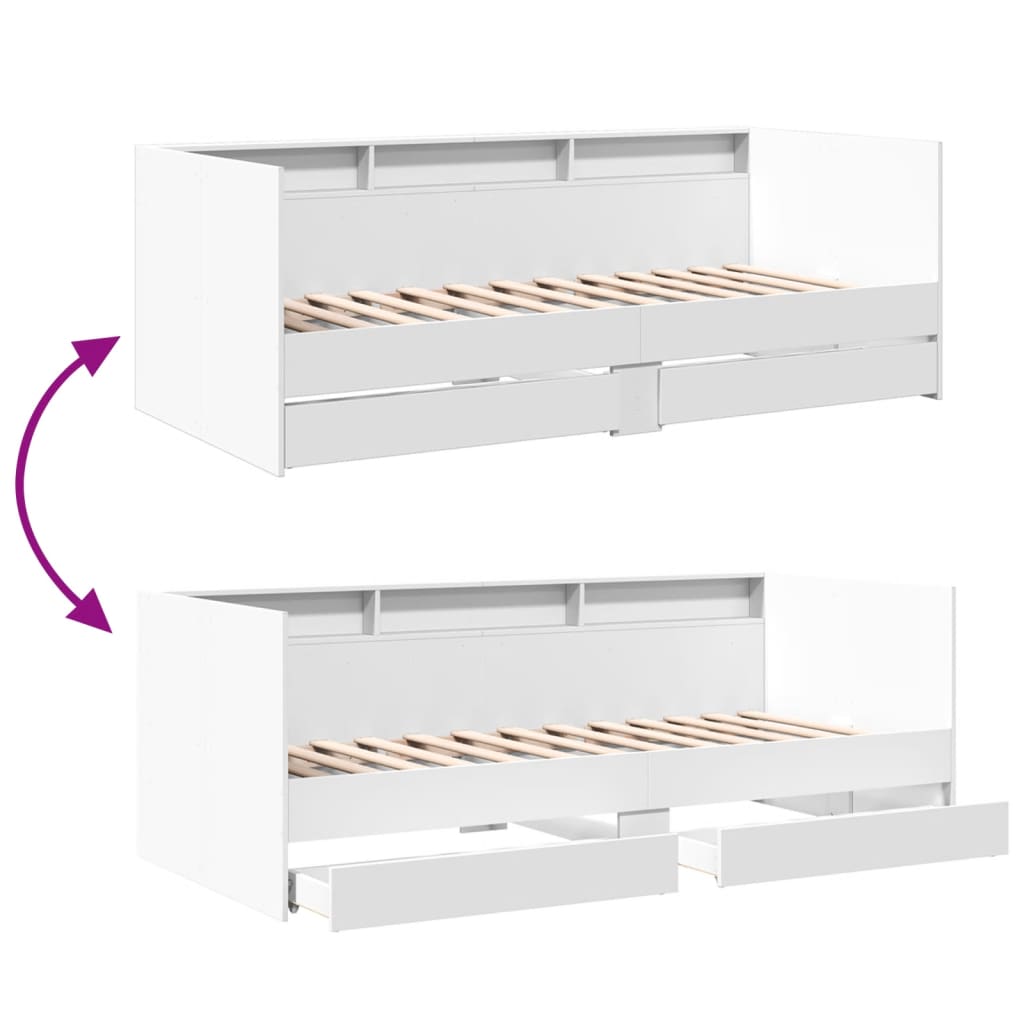 Divano Letto con Cassetti senza Materasso Bianco 90x200 cm | homemem39