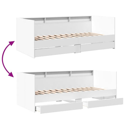 Divano Letto con Cassetti senza Materasso Bianco 90x200 cm | homemem39