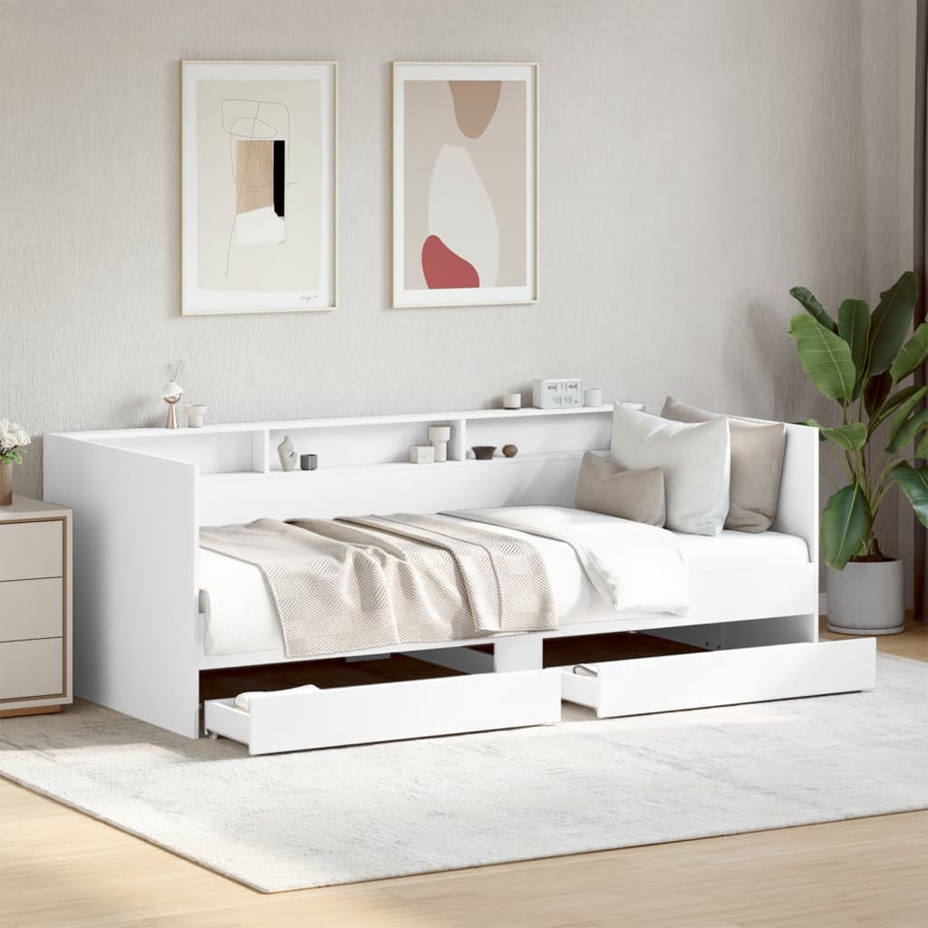 Divano Letto con Cassetti senza Materasso Bianco 90x200 cm | homemem39