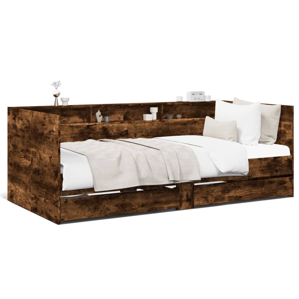 Divano Letto con Cassetti senza Materasso Rovere Fumo 90x200 cm | homemem39