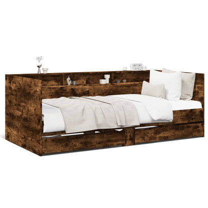 Divano Letto con Cassetti senza Materasso Rovere Fumo 90x200 cm | homemem39