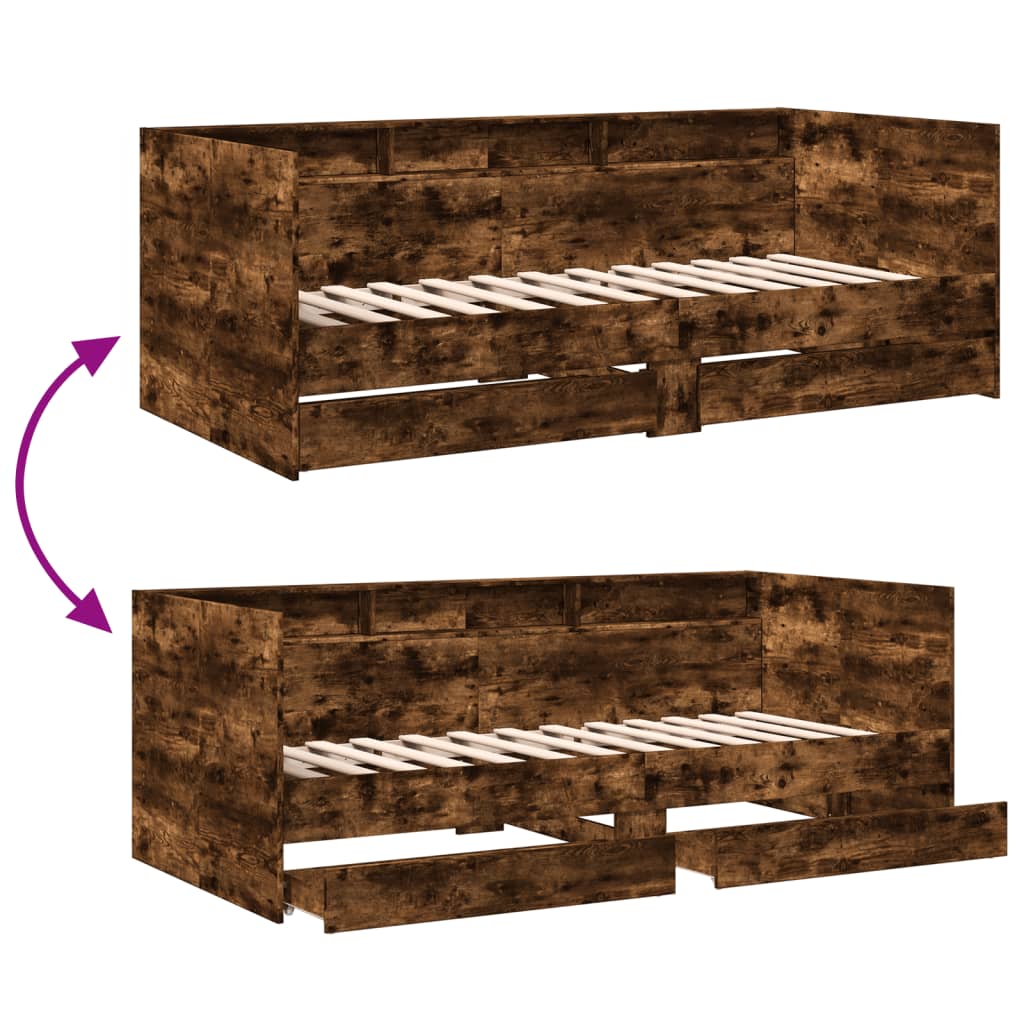 Divano Letto con Cassetti senza Materasso Rovere Fumo 90x200 cm | homemem39