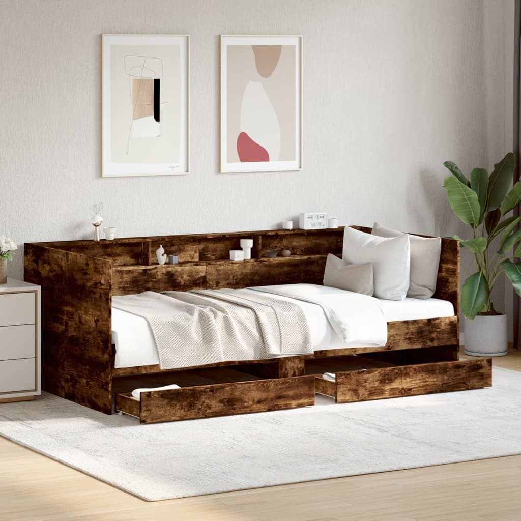 Divano Letto con Cassetti senza Materasso Rovere Fumo 90x200 cm | homemem39