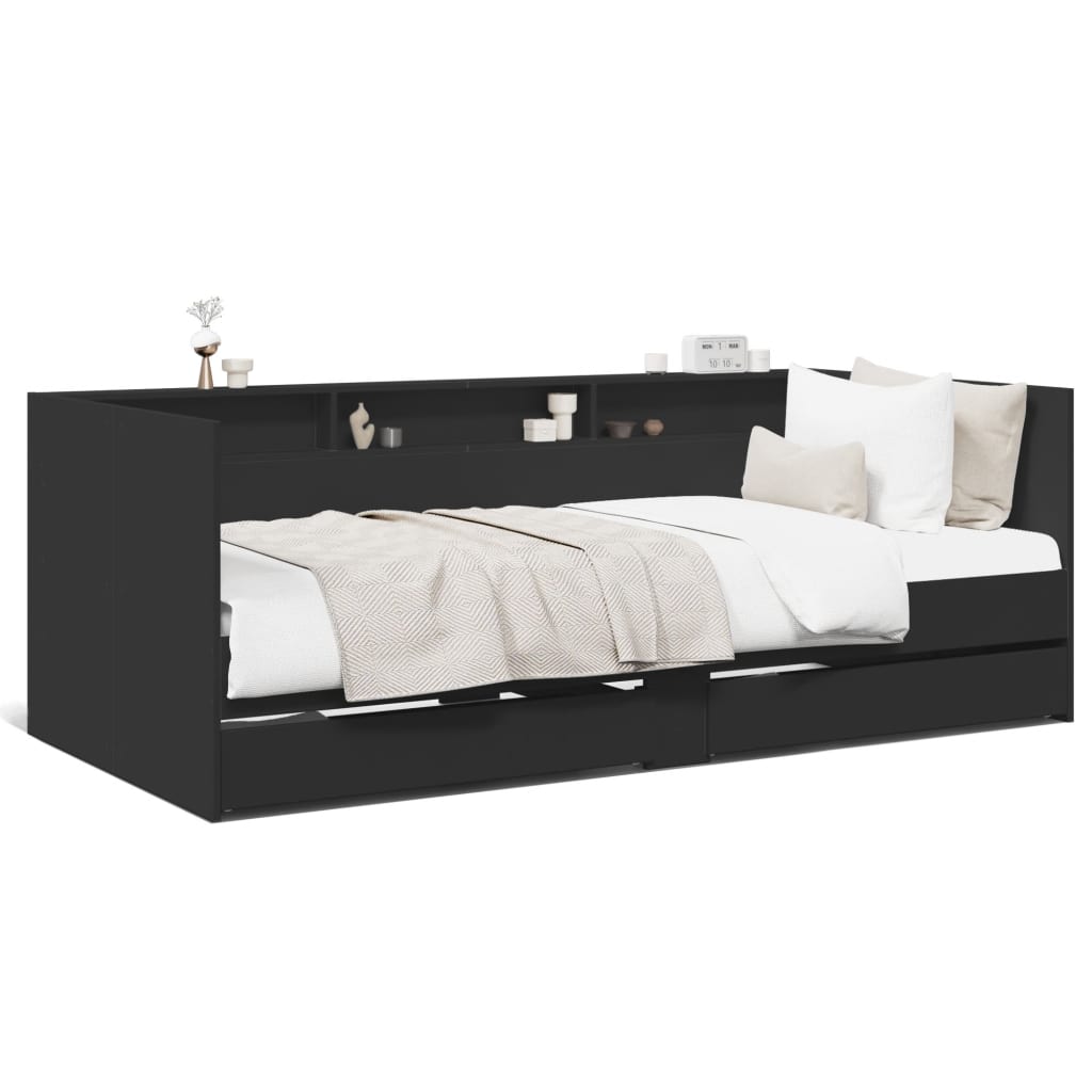 Divano Letto con Cassetti senza Materasso Nero 75x190 cm - homemem39