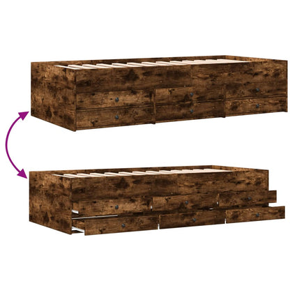 Divano Letto con Cassetti senza Materasso Rovere Fumo 90x190 cm | homemem39