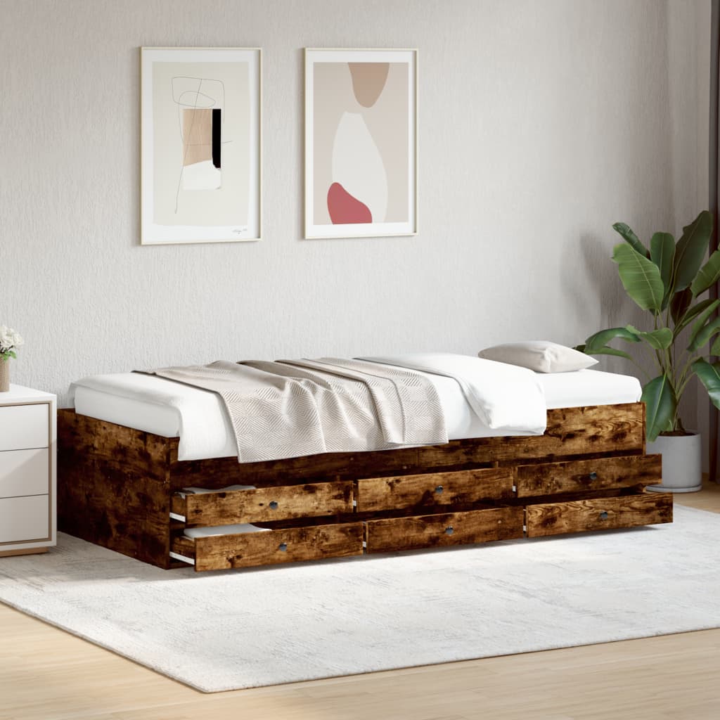 Divano Letto con Cassetti senza Materasso Rovere Fumo 90x190 cm | homemem39