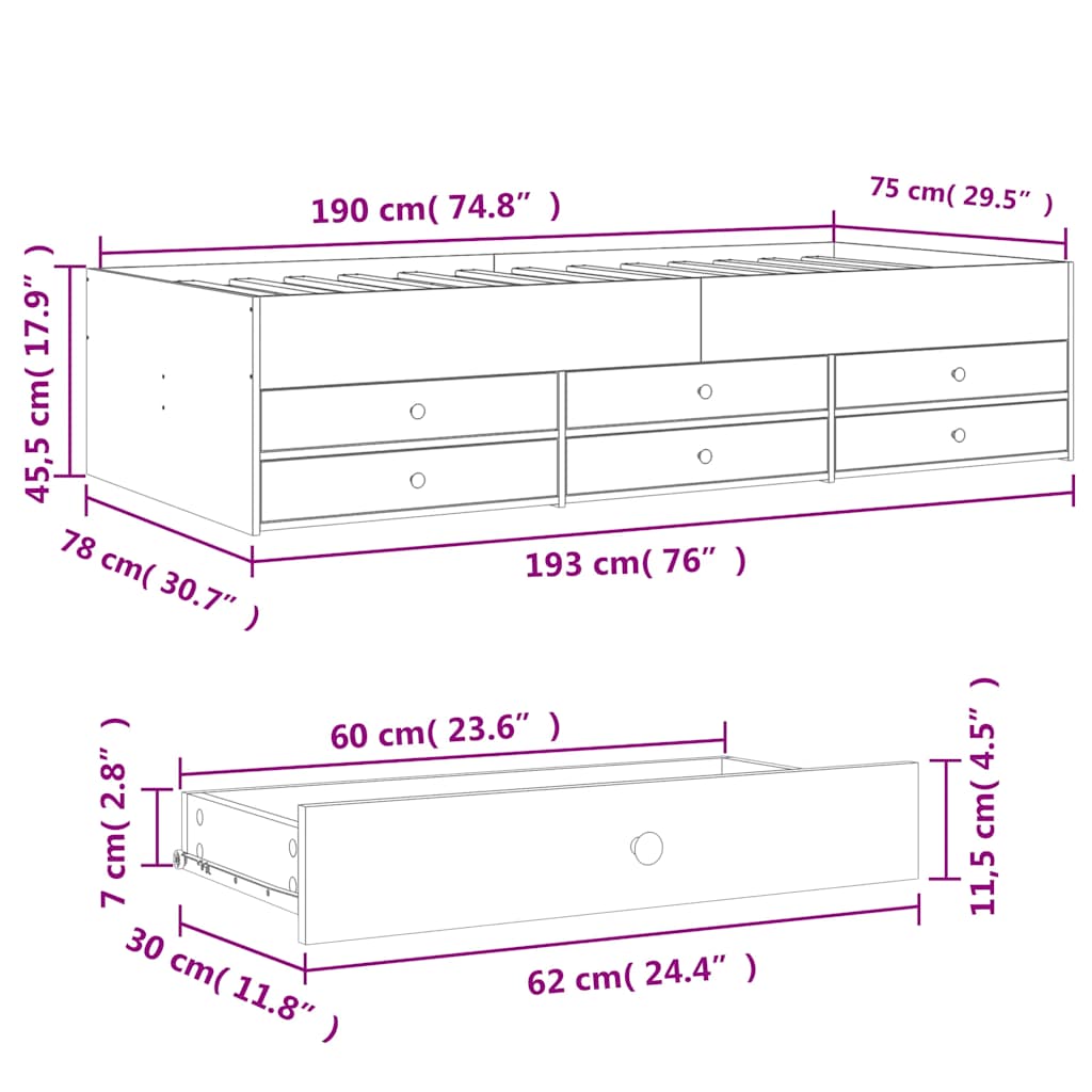 Divano Letto con Cassetti senza Materasso 75x190 cm | homemem39