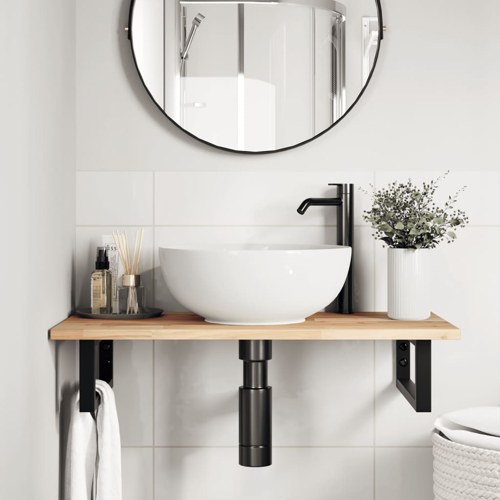 Piano da Bagno Non Trattato 80x40x2 cm Legno Massello di Acacia