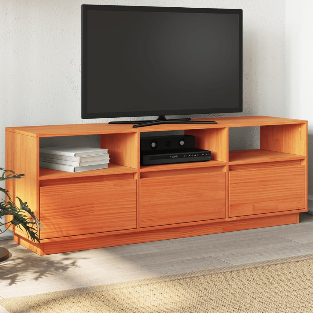 Mobile TV Marrone Cera 140x37x50 cm Legno Massello di Pino - homemem39