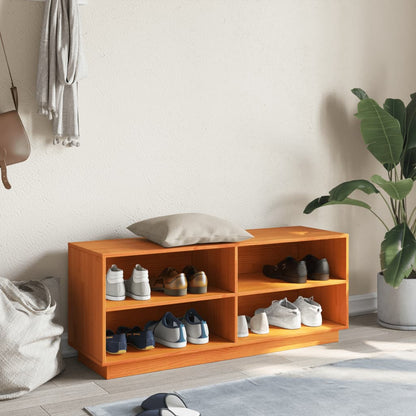 Scarpiera Marrone Cera 110x34x45 cm in Legno Massello di Pino - homemem39