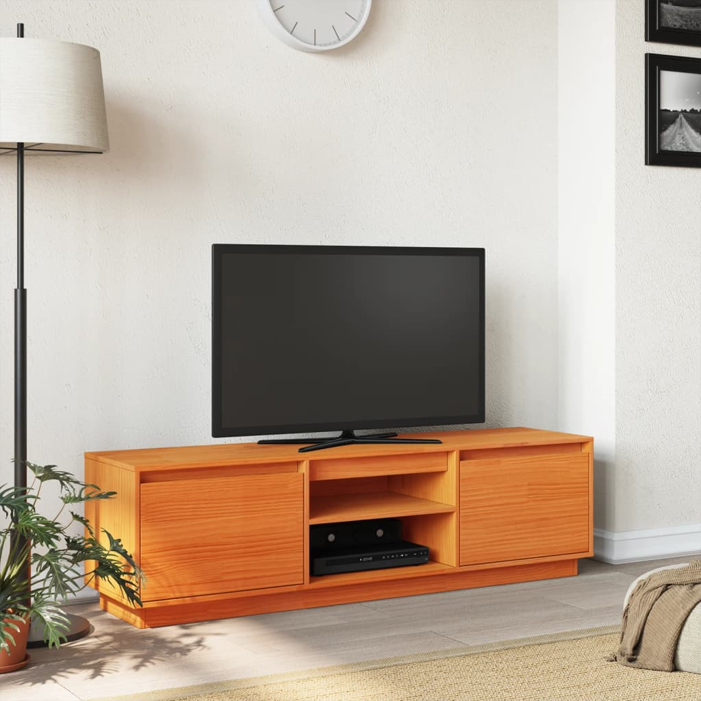 Mobile TV Marrone Cera 140x35x40 cm in Legno Massello di Pino - homemem39