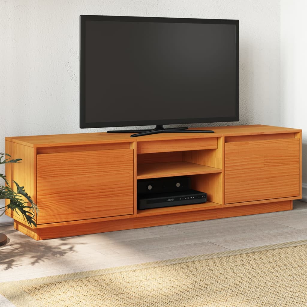 Mobile TV Marrone Cera 140x35x40 cm in Legno Massello di Pino - homemem39