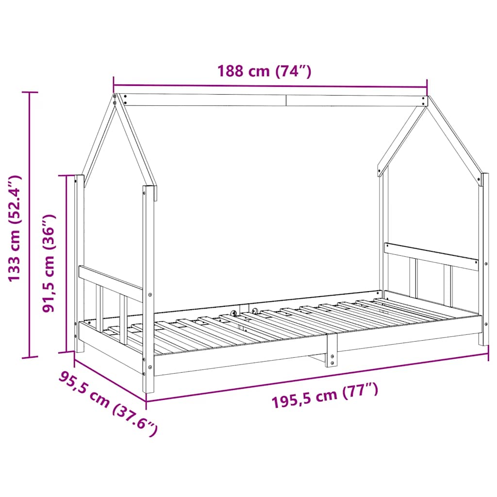 Giroletto per Bambini Marrone Cera 90x190cm Legno Massello Pino