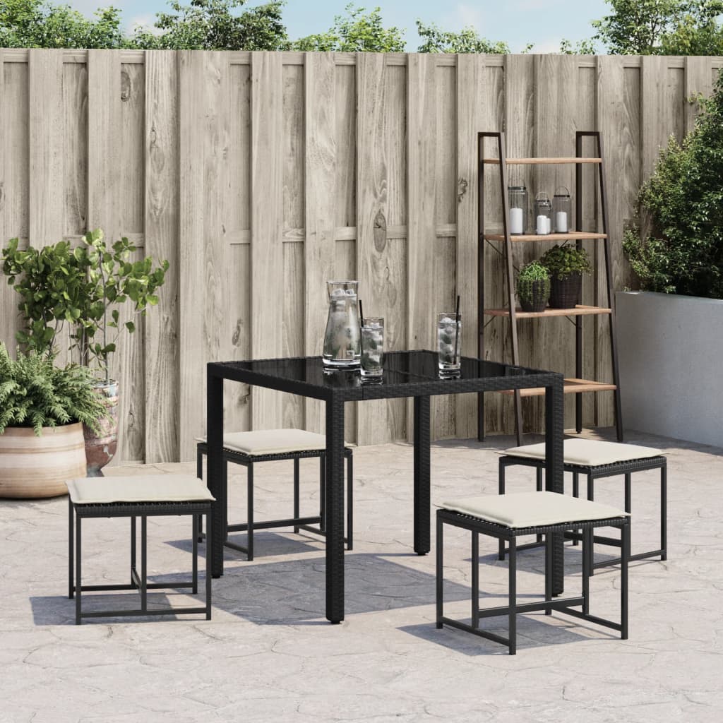 Gartenhocker mit Kissen 4 Stück Schwarz aus Polyrattan