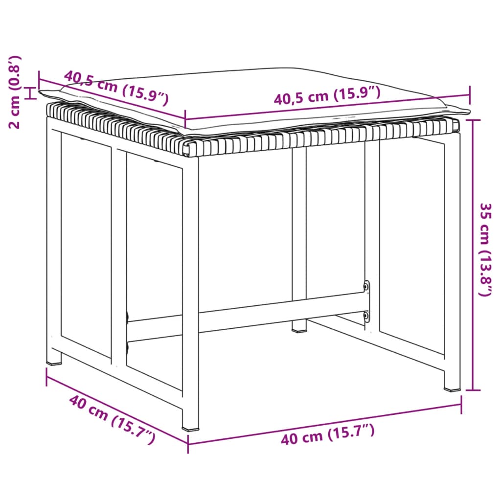 Sgabelli da Giardino con Cuscini 4 pz Neri in Polyrattan