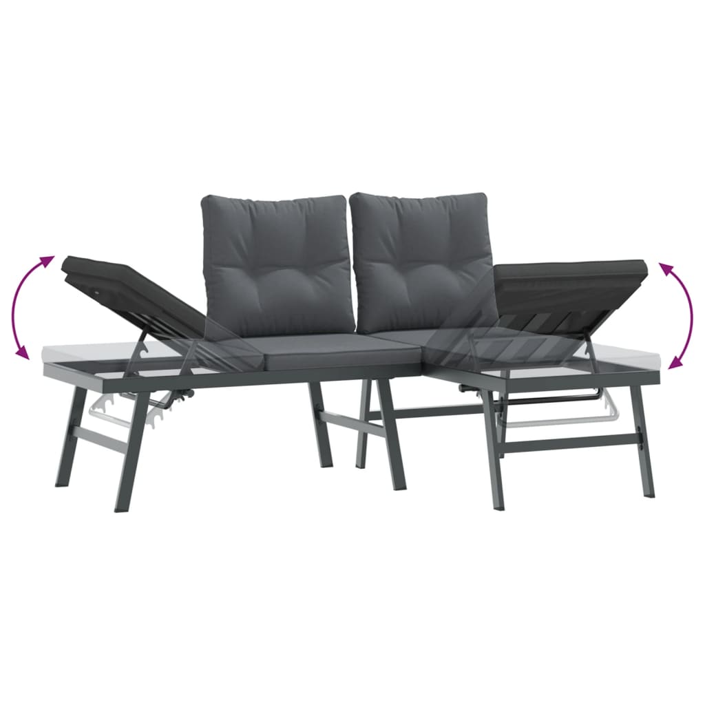 Panche Giardino con Cuscini 2pz Nere Acciaio Verniciato Polvere | homemem39