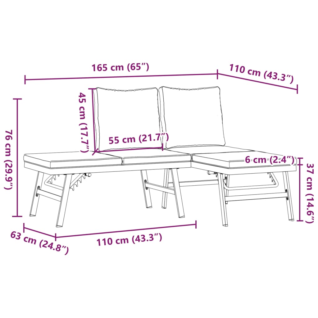 Panche Giardino con Cuscini 2pz Nere Acciaio Verniciato Polvere | homemem39