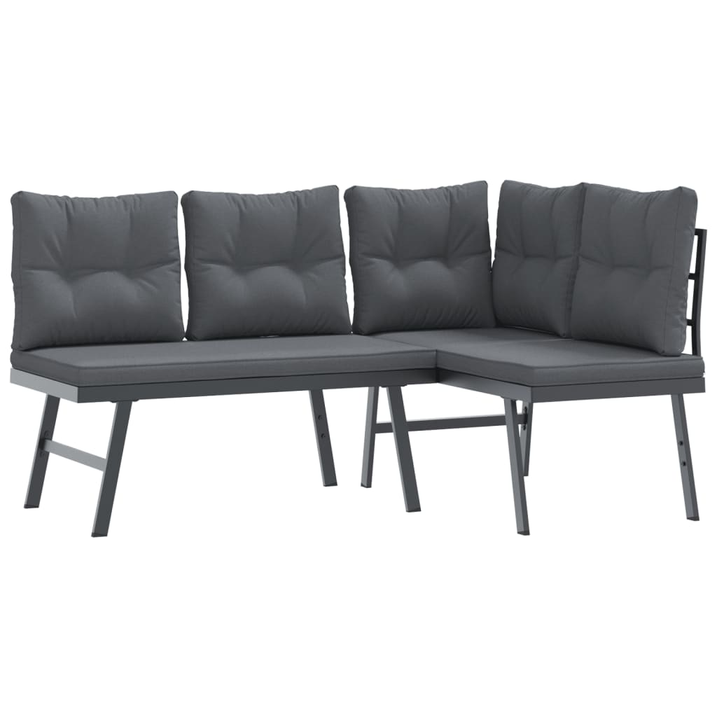Panche Giardino con Cuscini 2pz Nere Acciaio Verniciato Polvere | homemem39