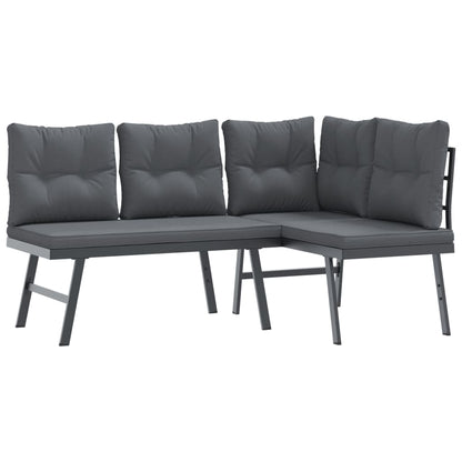Panche Giardino con Cuscini 2pz Nere Acciaio Verniciato Polvere | homemem39