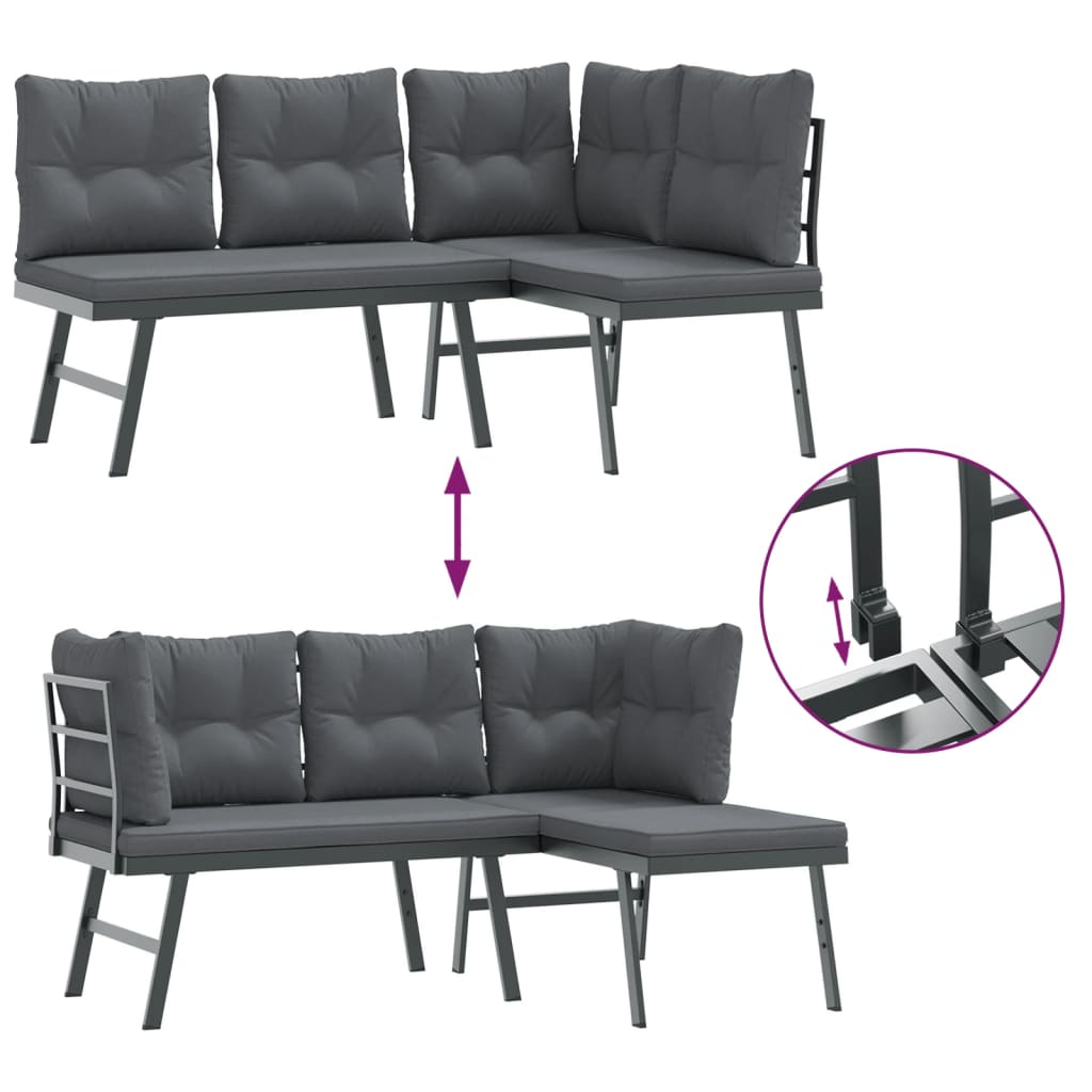 Panche Giardino con Cuscini 2pz Nere Acciaio Verniciato Polvere | homemem39