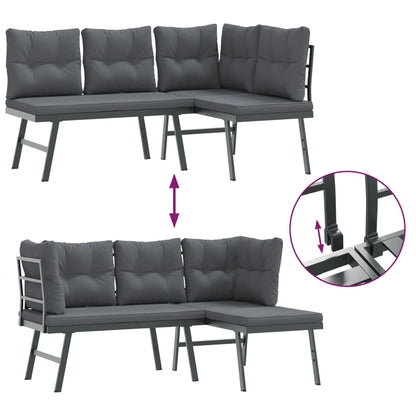 Panche Giardino con Cuscini 2pz Nere Acciaio Verniciato Polvere | homemem39