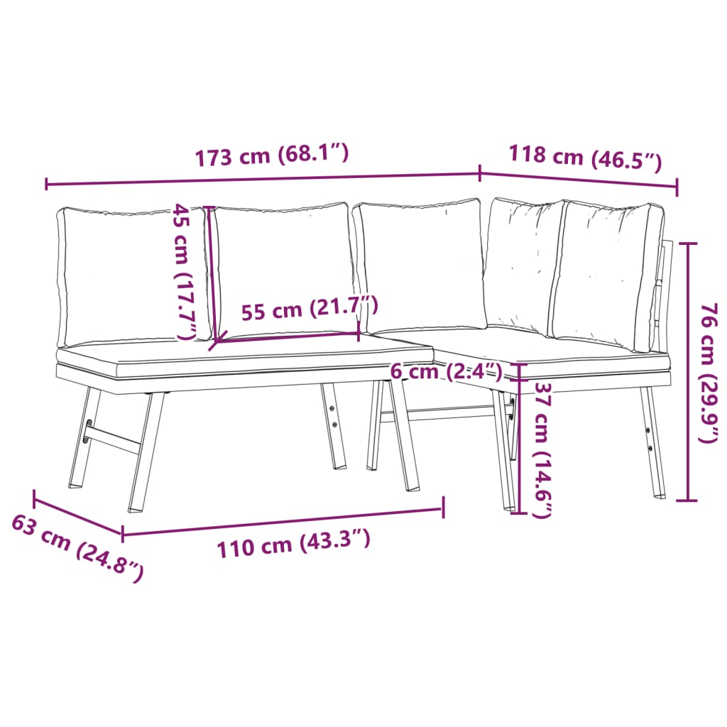 Panche Giardino con Cuscini 2pz Nere Acciaio Verniciato Polvere | homemem39