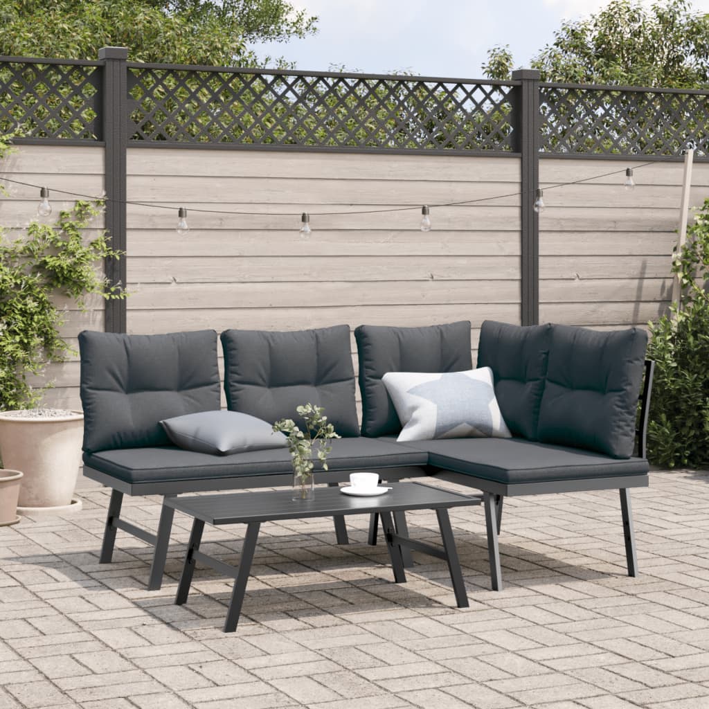 Panche Giardino con Cuscini 2pz Nere Acciaio Verniciato Polvere | homemem39
