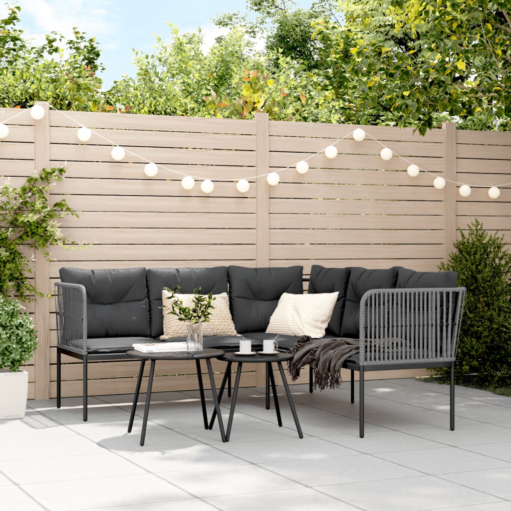 Divano Giardino con Cuscini Forma a L Nero Acciaio e Textilene | homemem39