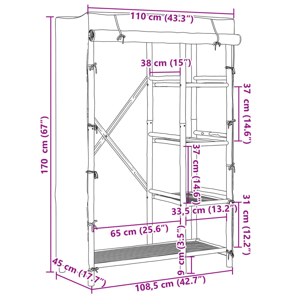 Armadio 110x45x170 cm in Bambù