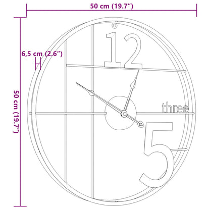 Orologio da Parete Nero Ø50 cm in Ferro