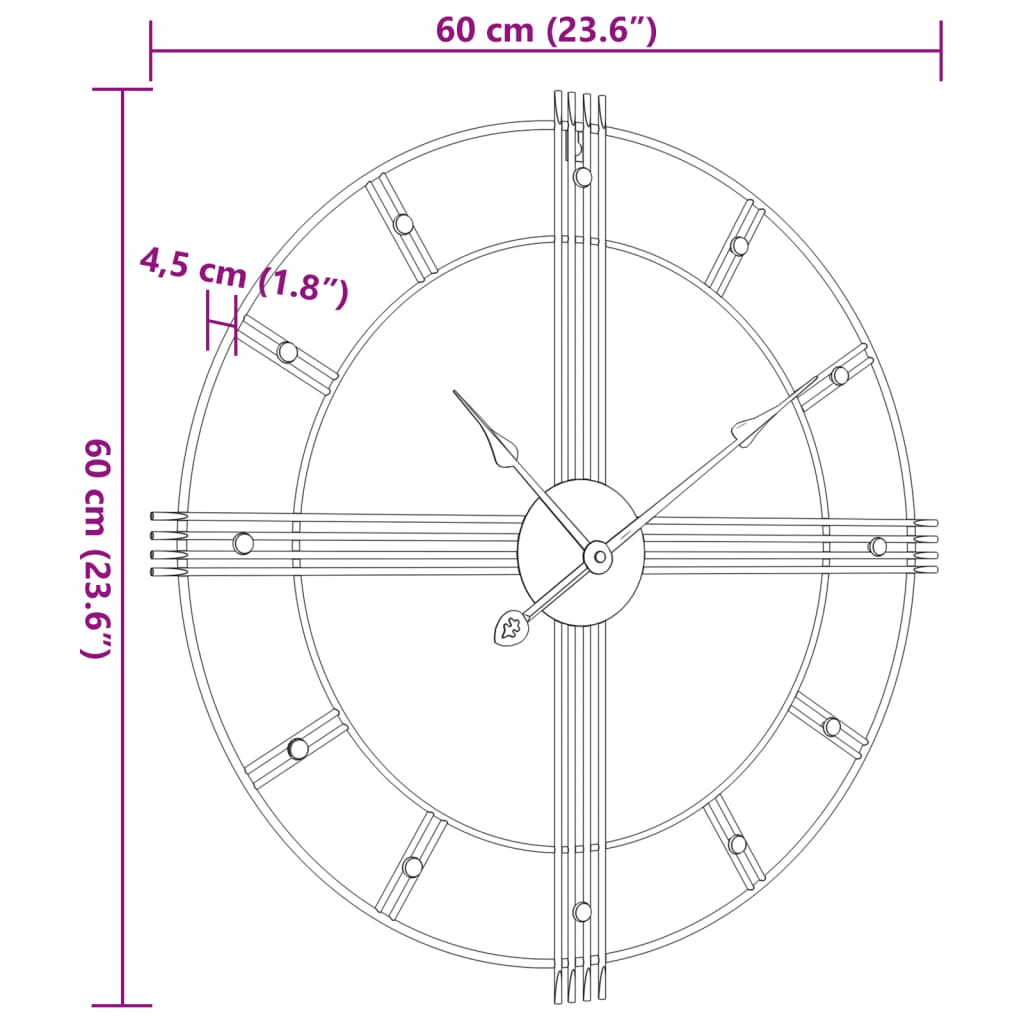 Orologio da Parete Nero Ø60 cm in Ferro