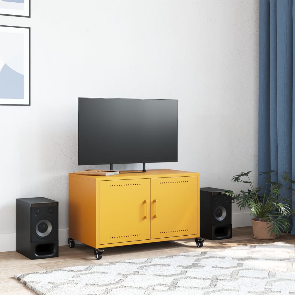 Mobile TV Giallo Senape 68x39x43,5cm Acciaio Laminato a Freddo - homemem39