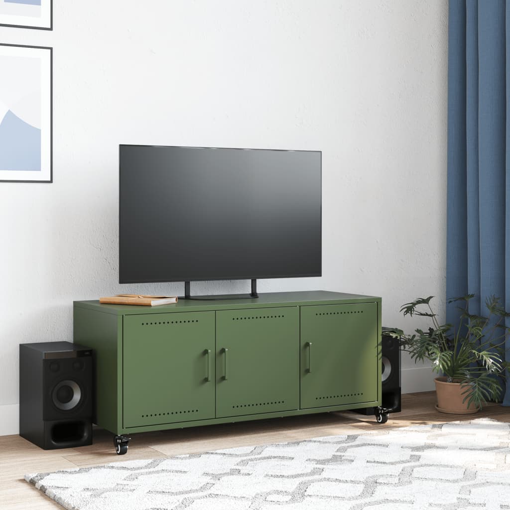 Mobile TV Verde Oliva 100,5x39x43,5cm Acciaio Laminato a Freddo - homemem39
