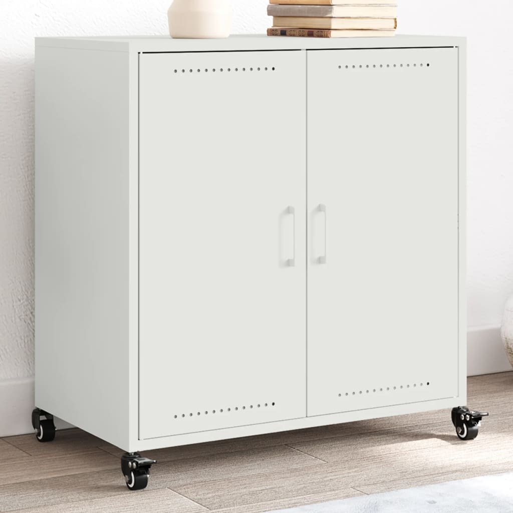 Credenza Bianca 68,5x39x72 cm in Acciaio Laminato a Freddo