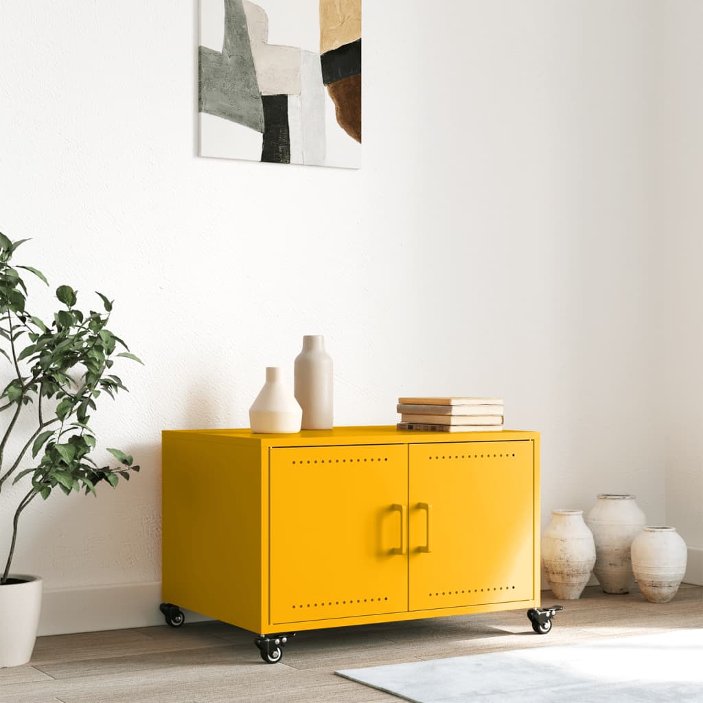 Tavolino Giallo Senape 68x50x43,5 cm Acciaio Laminato a Freddo | homemem39