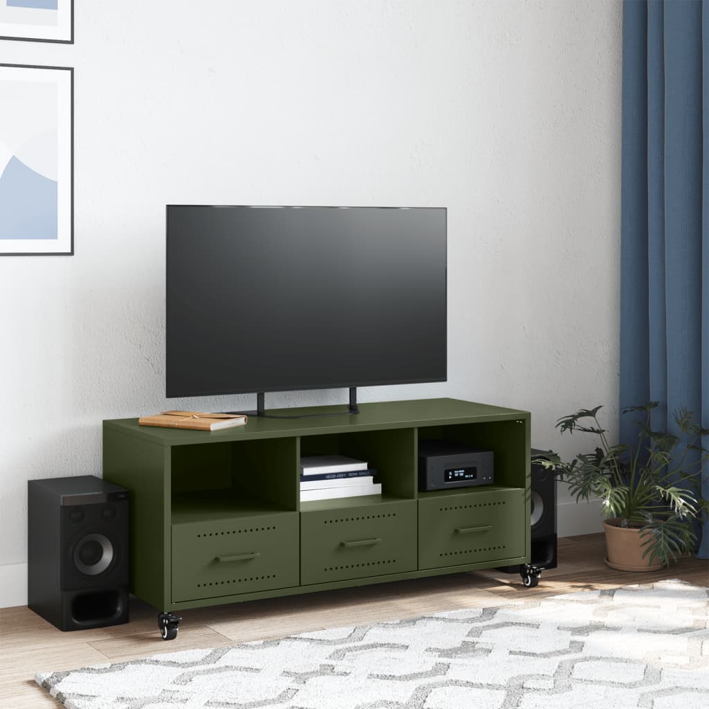 Mobile TV Verde Oliva 100,5x39x43,5 cm in Acciaio - homemem39