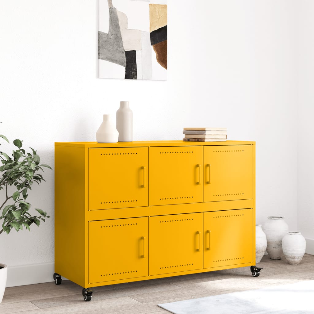Credenza Giallo Senape 100,5x39x72 cm Acciaio Laminato a Freddo - homemem39
