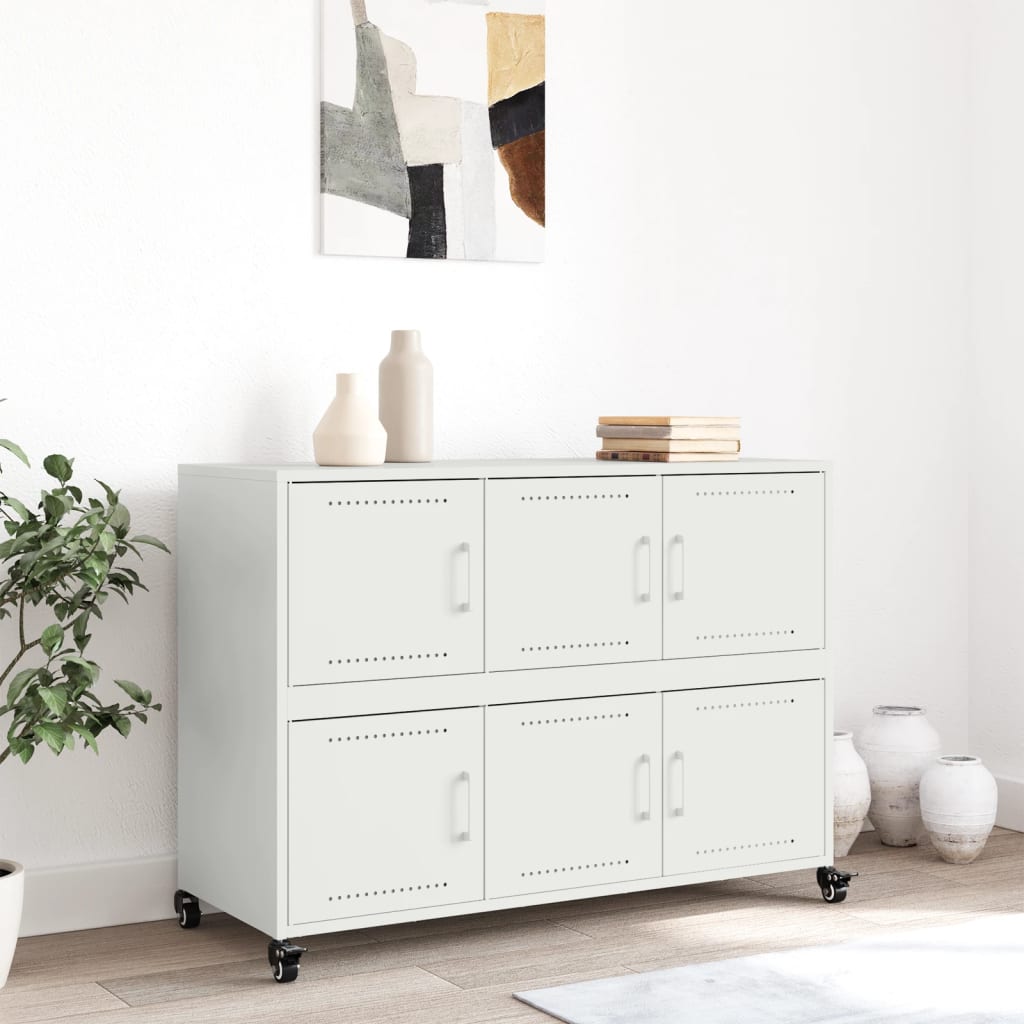 Credenza Bianca 100,5x39x72 cm in Acciaio Laminato a Freddo - homemem39