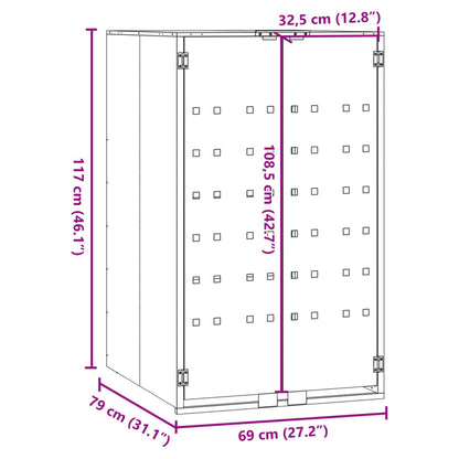 Copribidone con Ruote per Bidone Singolo Nero 69x79x117 Acciaio