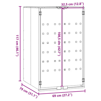 Copribidone Ruote Bidone Singolo Antracite 69x79x117cm Acciaio