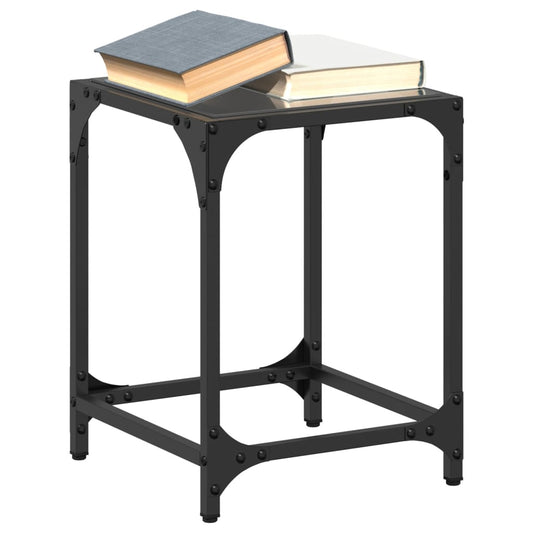 Tavolini da Salotto con Piano Vetro Nero 2pz 30x30x40cm Acciaio | homemem39