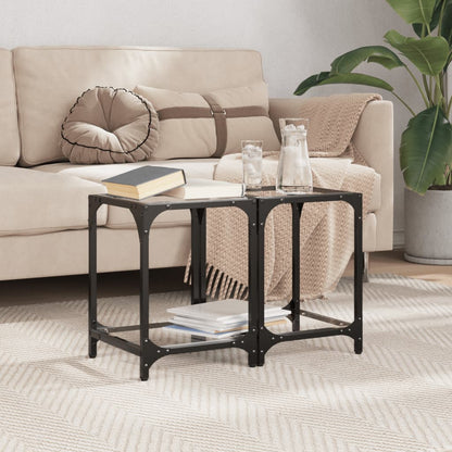 Tavolini con Piano in Vetro Trasparente 2 pz 30x30x40cm Acciaio | homemem39