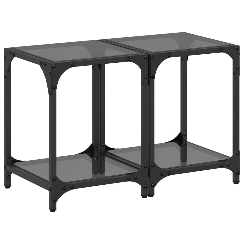 Tavolini da Salotto con Piano Vetro Nero 2pz 30x30x40cm Acciaio | homemem39
